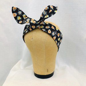 Vintage Style Dolly Bow in Black Floral Print